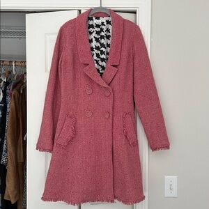 Vintage CAbi pink pea coat with black and white lining, covered buttons,pockets
